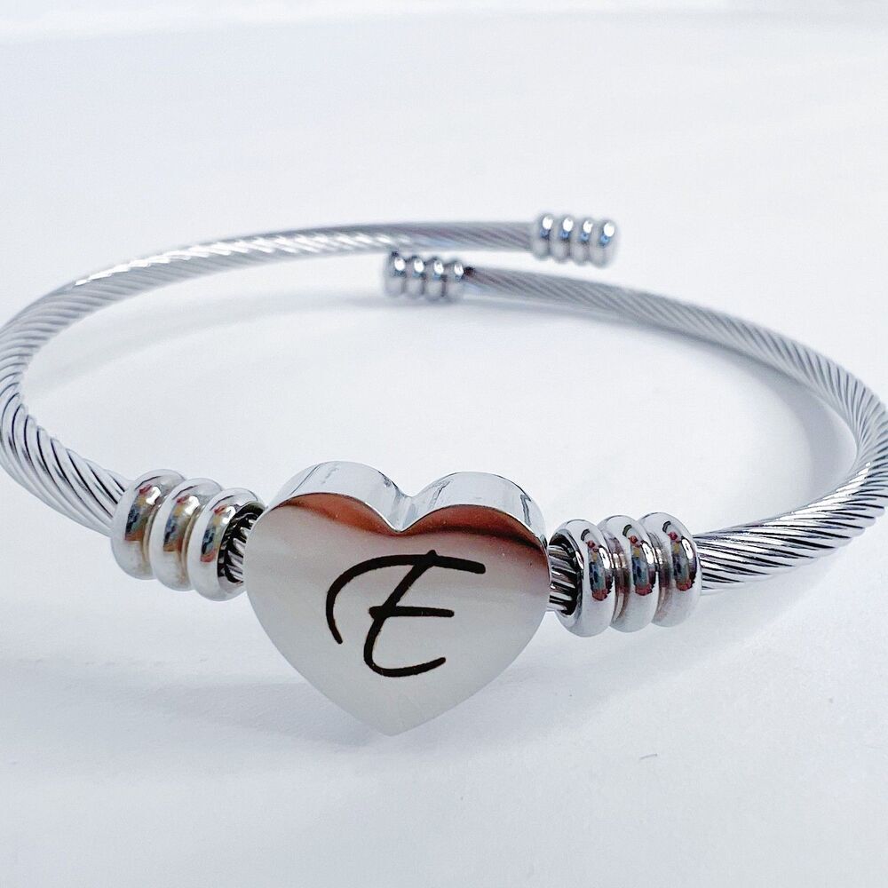 Heart Cable Letter E Initial Bracelet Silver Adju… - image 2